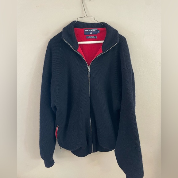 Ralph Lauren Polo Sport Vintage Knit fleece Lined Navy Zip Up